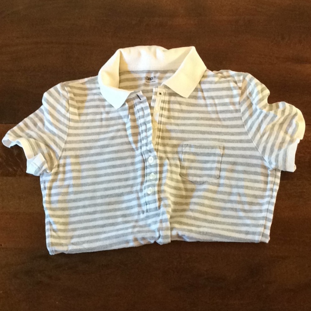 Grey & White Striped Polo Shirt